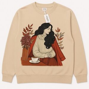 Beige Graphic Sweatshirt with Autumn Design